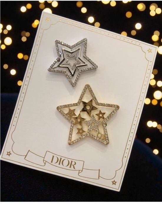 Dior Accessories - Dior Star Motif hair barrettes set - gwp Gold & Silver Crystal Stars new